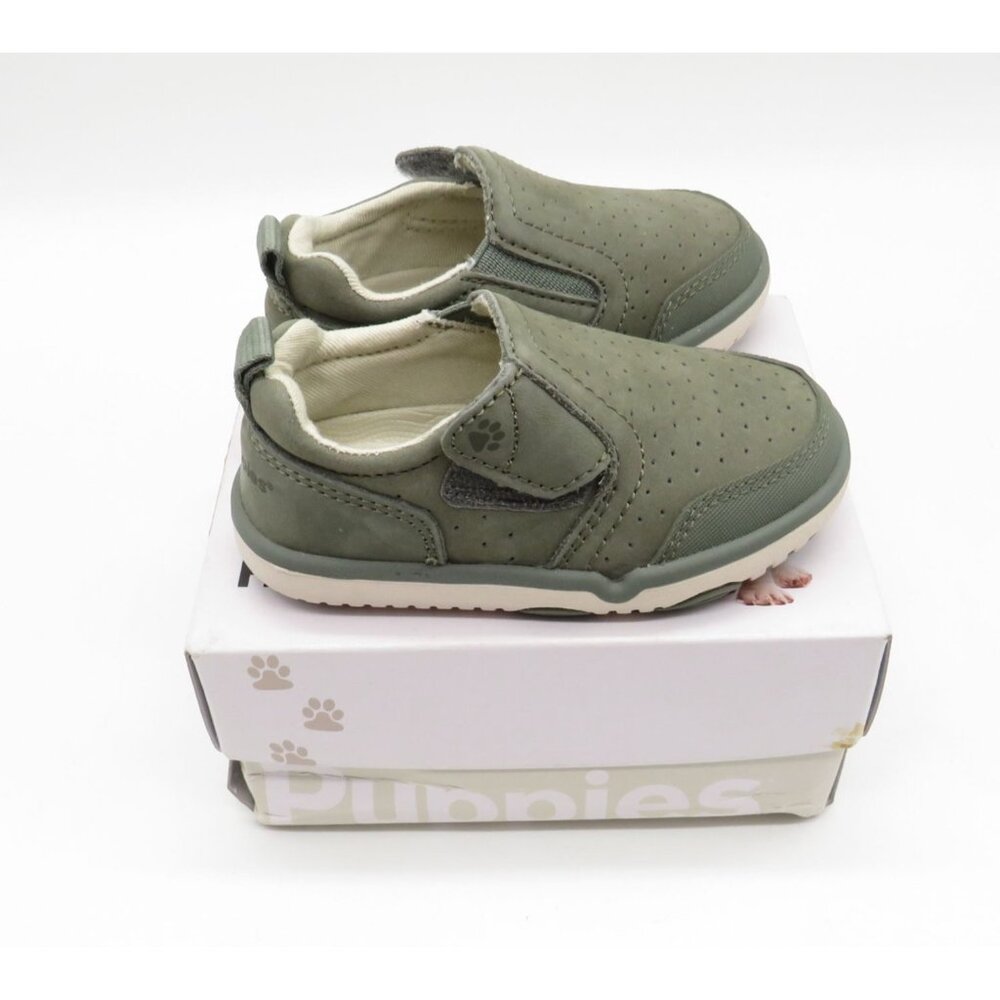 Hush Puppies Olive Green Perforated Slip-On Shoes For Boys Size 5 NEW